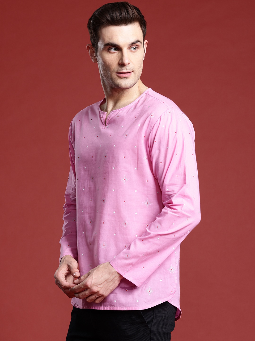 

Anouk Men Geometric Printed Pure Cotton Kurta, Pink
