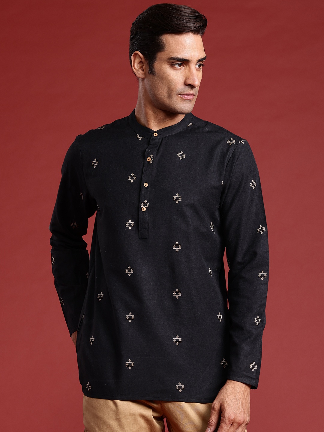 

Anouk Woven Design Straight Kurta, Black