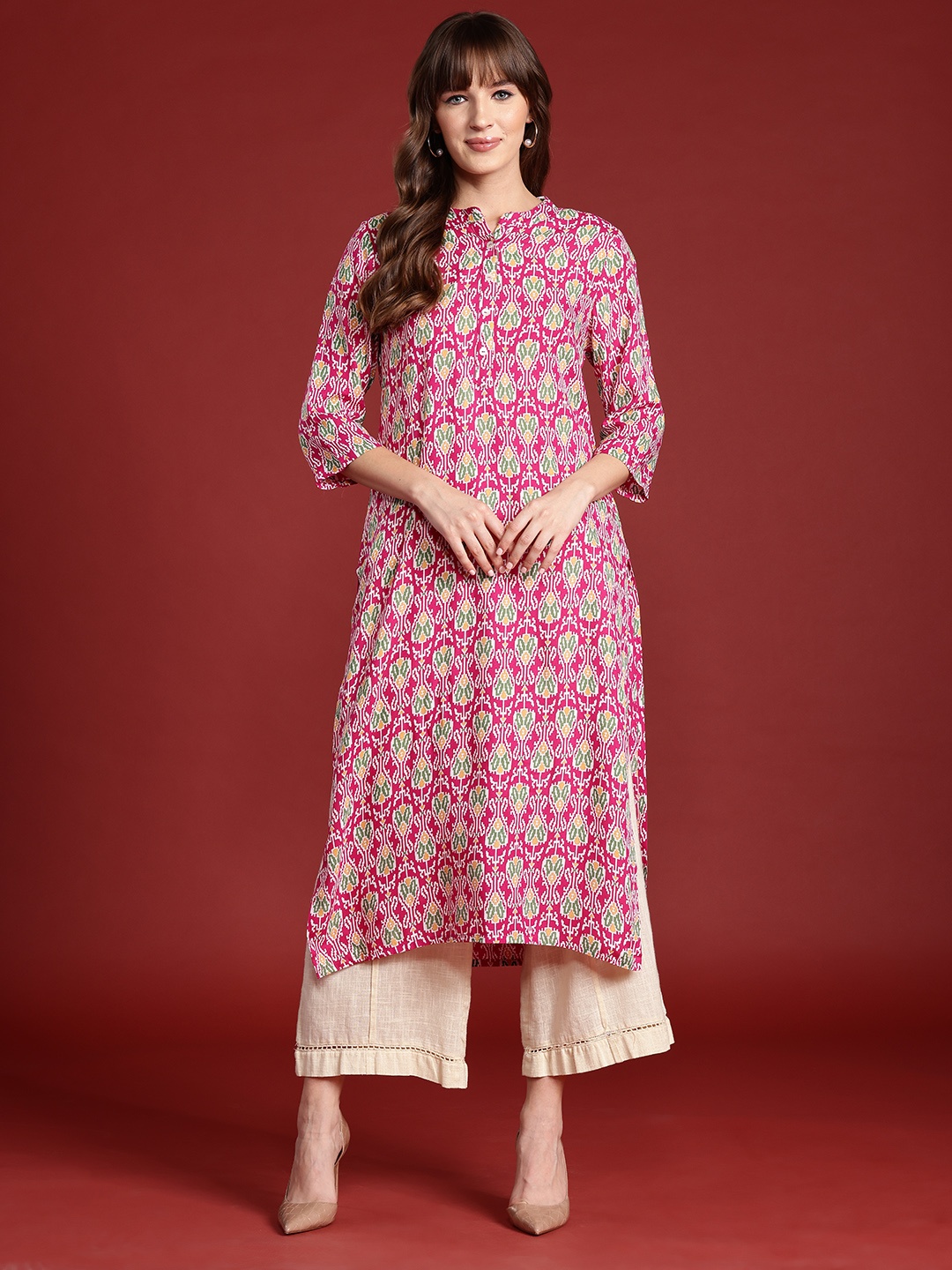 

Anouk Floral Printed Straight Kurta, Pink
