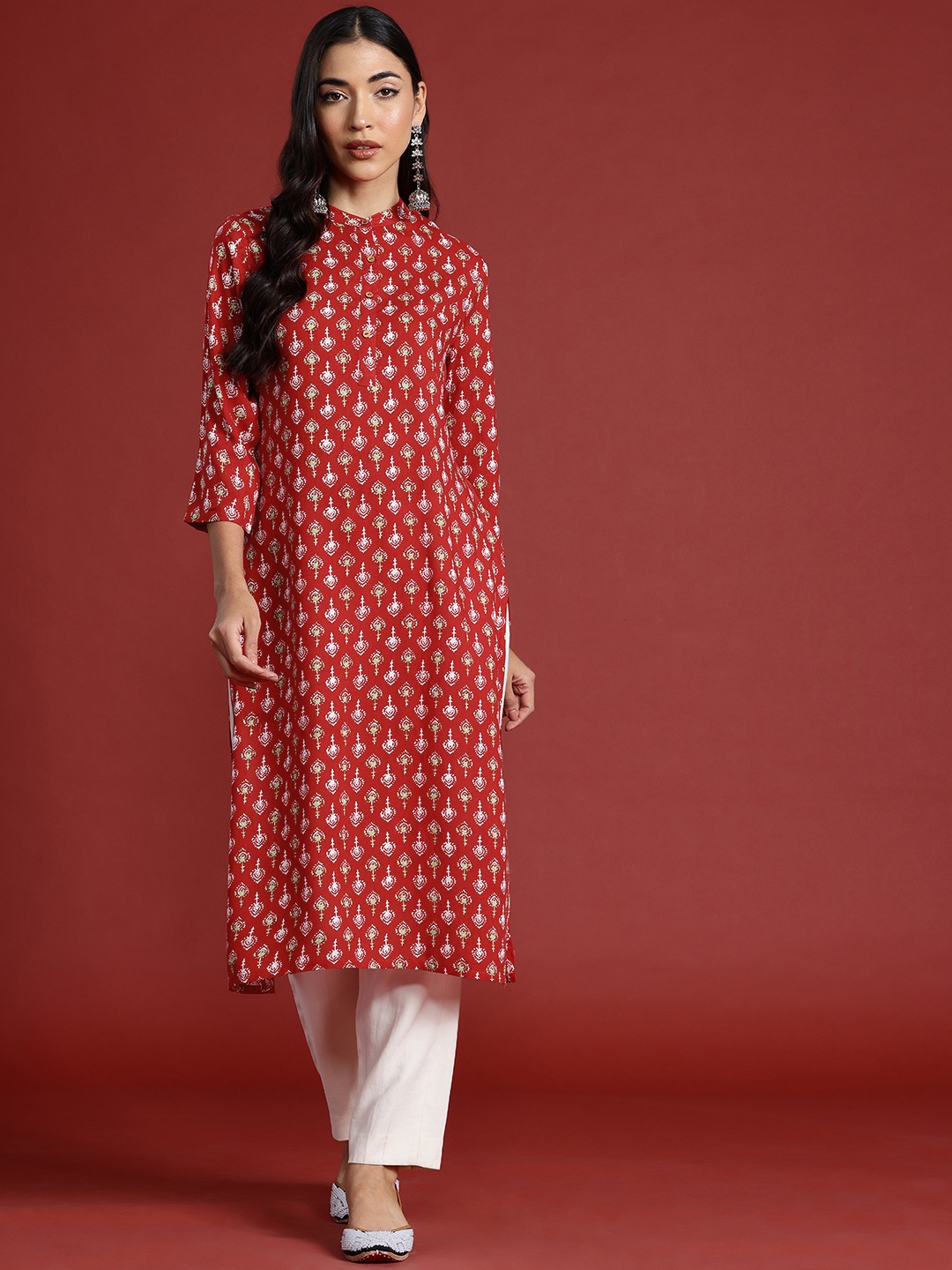 

Anouk Ethnic Motifs Prints Straight Kurta, Red