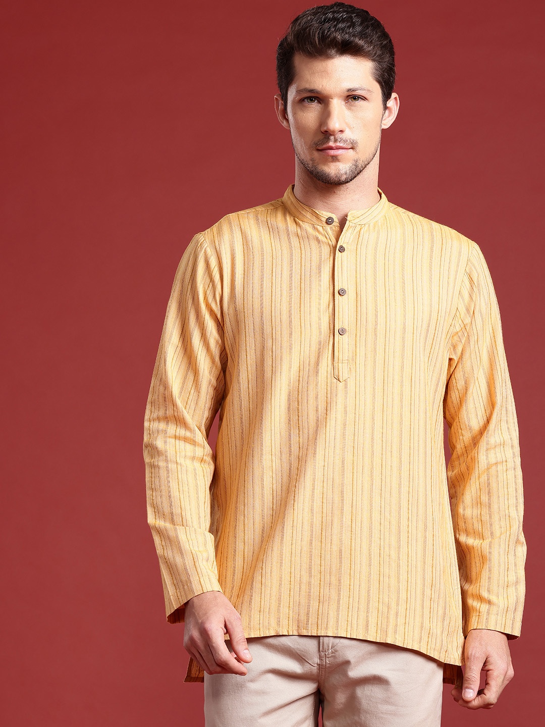 

Anouk Men Striped Kurta, Mustard