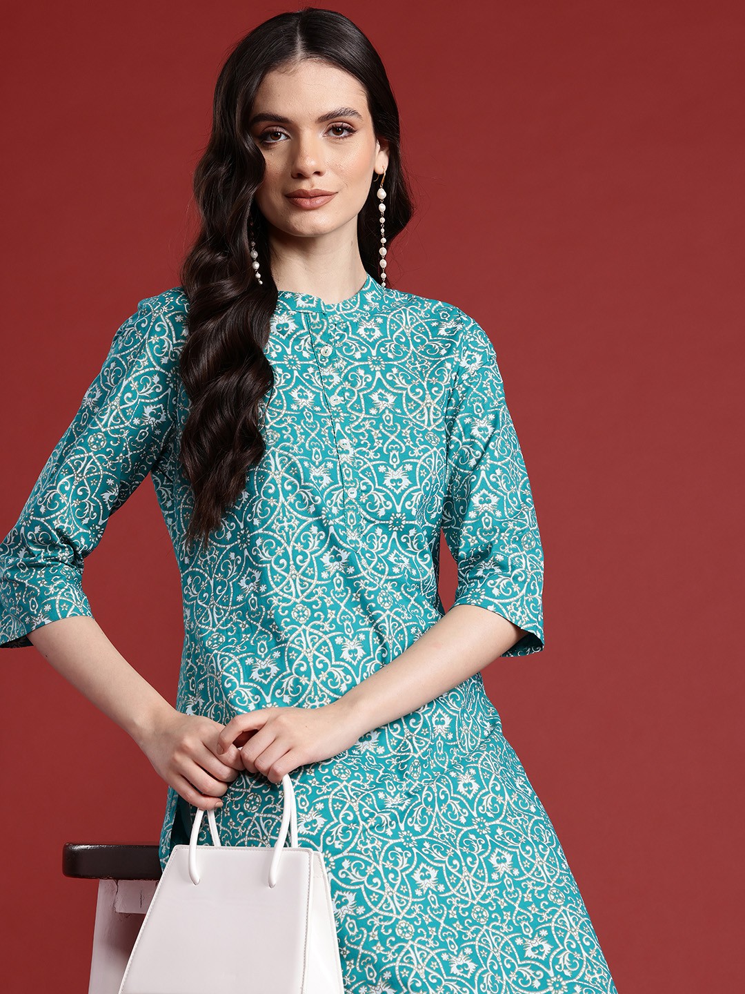 

Anouk Cotton Printed Straight Kurta, Blue