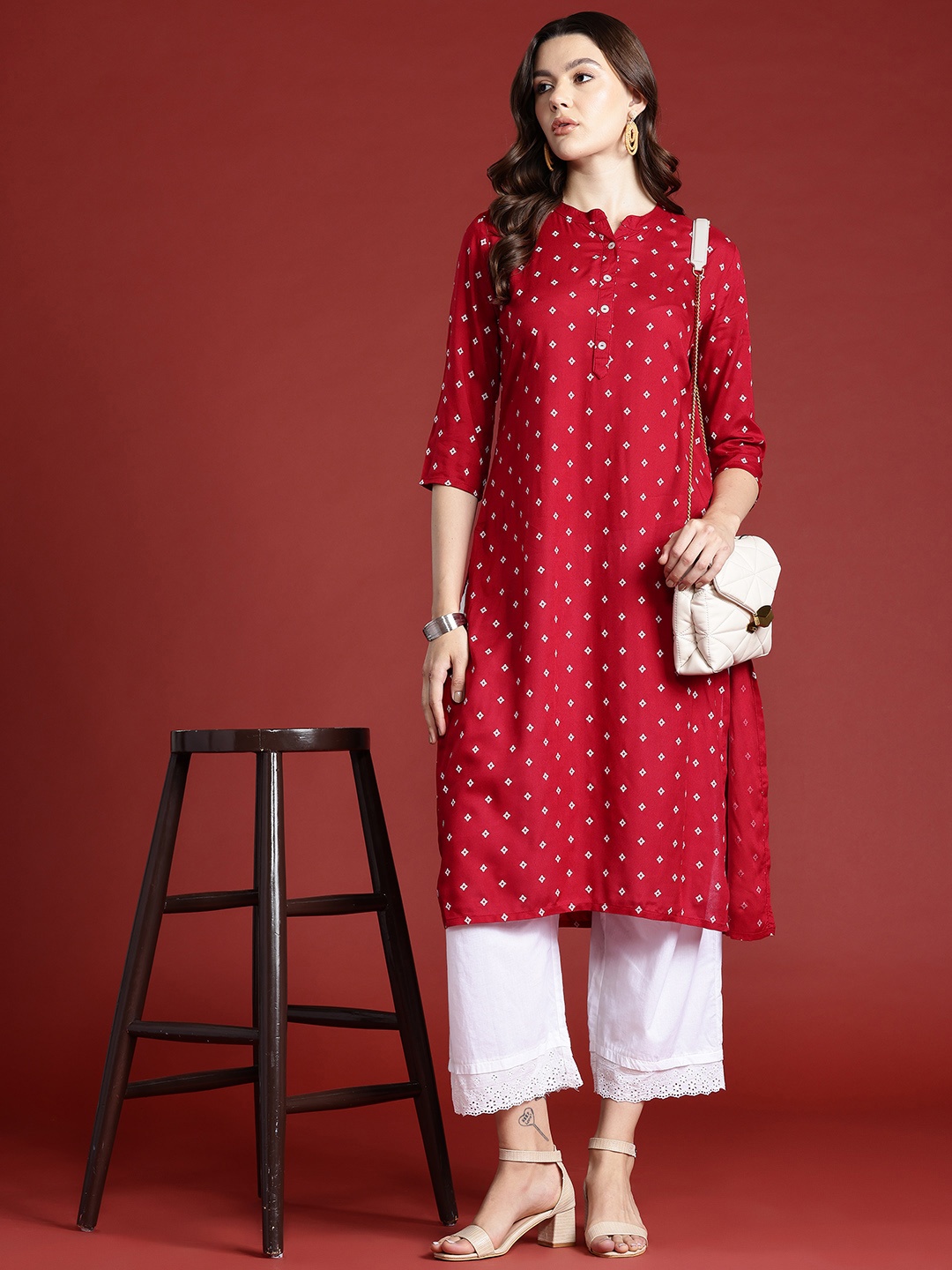 

Anouk Ethnic Motifs Print Straight Kurta, Red