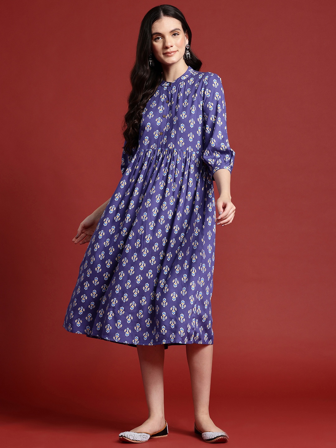 

Anouk Ikat Print Ethnic A-Line Dress, Blue