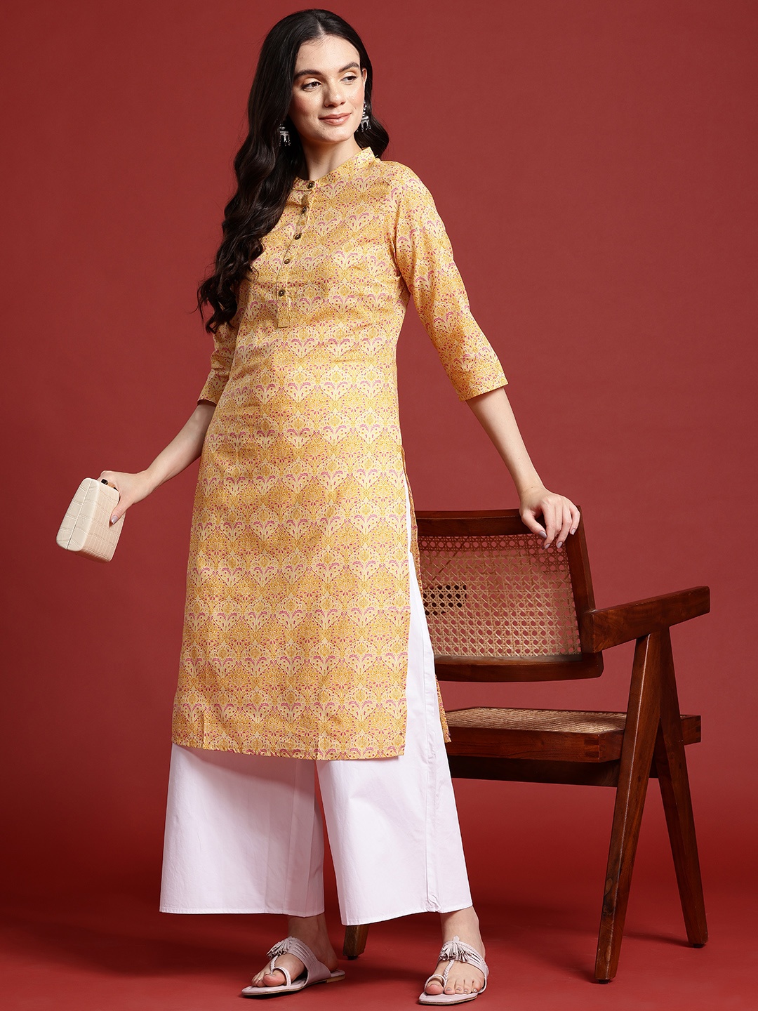 

Anouk Women Ethnic Motifs Printed Cotton Kurta, Mustard