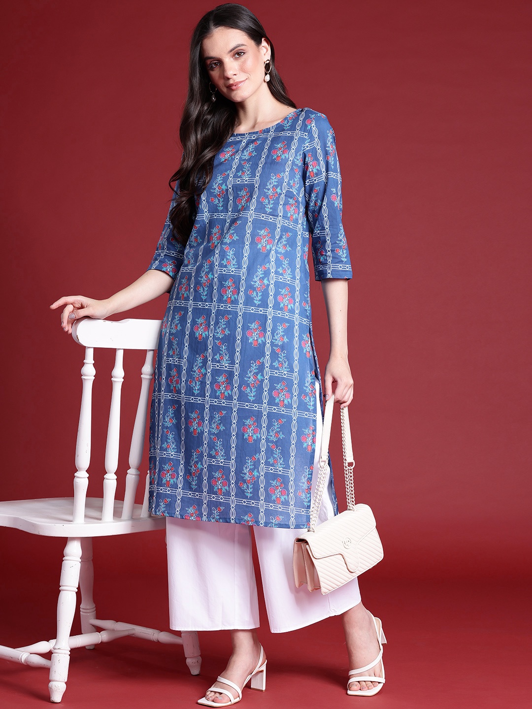 

Anouk Women Indie Florals Cotton Kurta, Blue