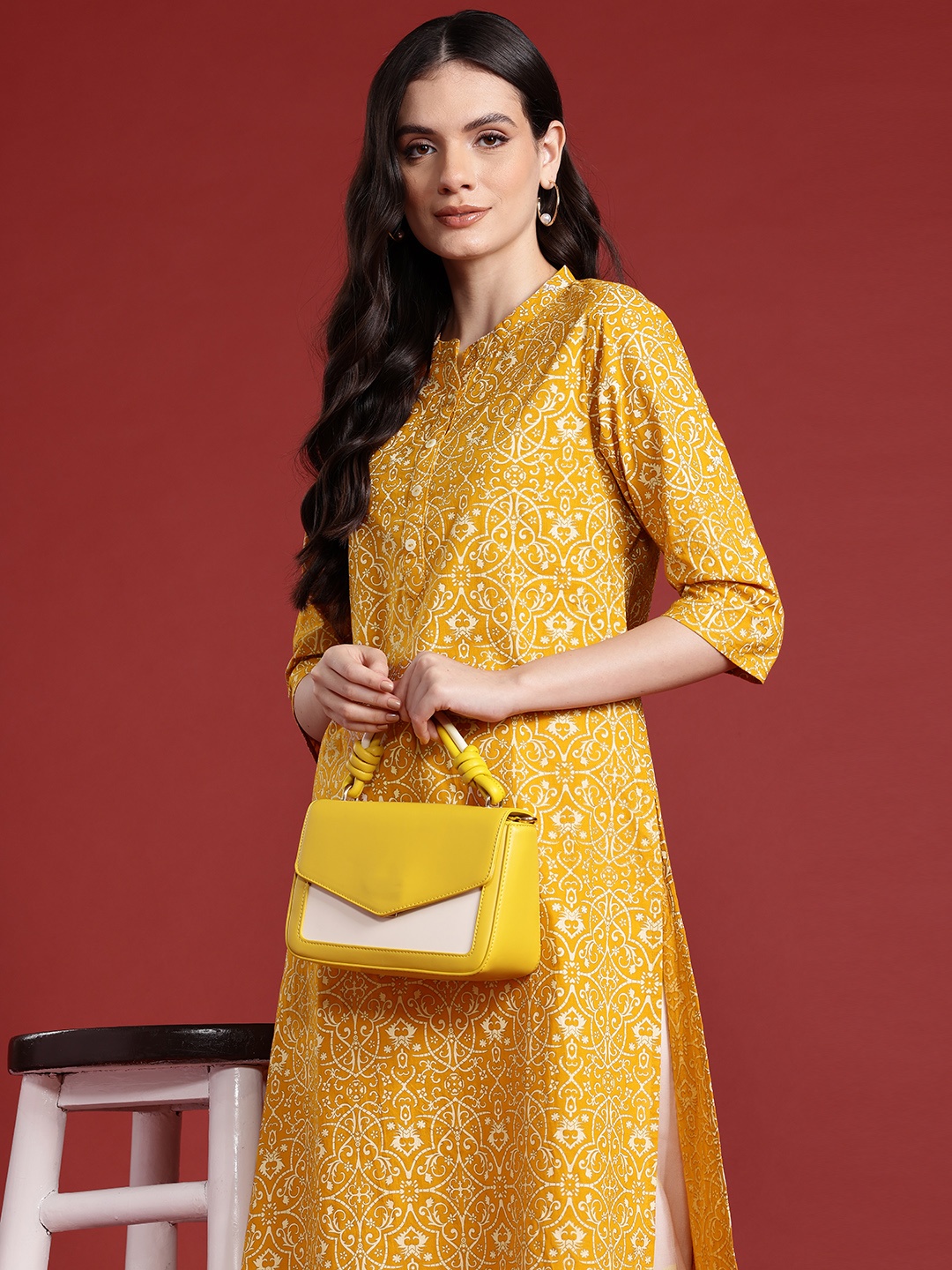 

Anouk Cotton Printed Straight Kurta, Mustard