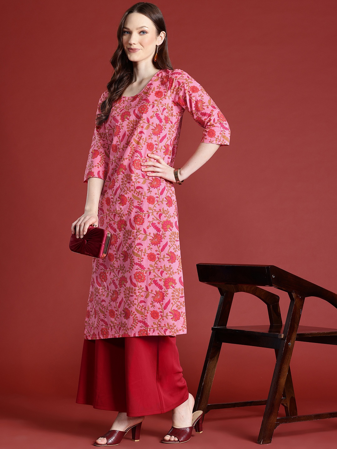 

Anouk Pure Cotton Floral Printed Floral Kurta, Pink