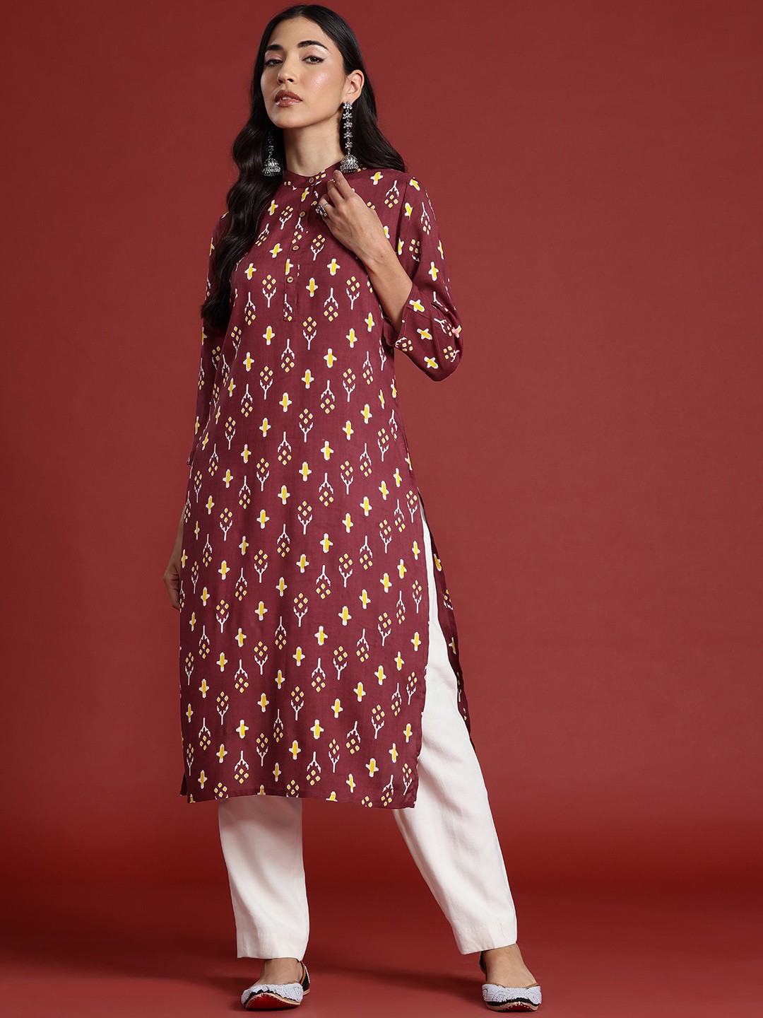 

Anouk Women Ethnic Motifs Printed Straight Kurta, Maroon