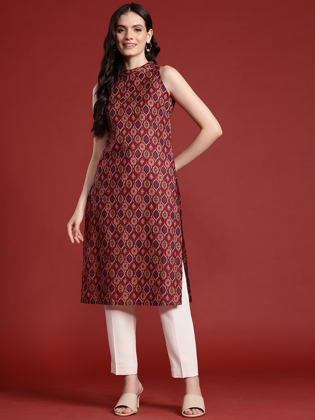 

Anouk Pure Cotton Ethnic Motifs Printed Kurta, Maroon