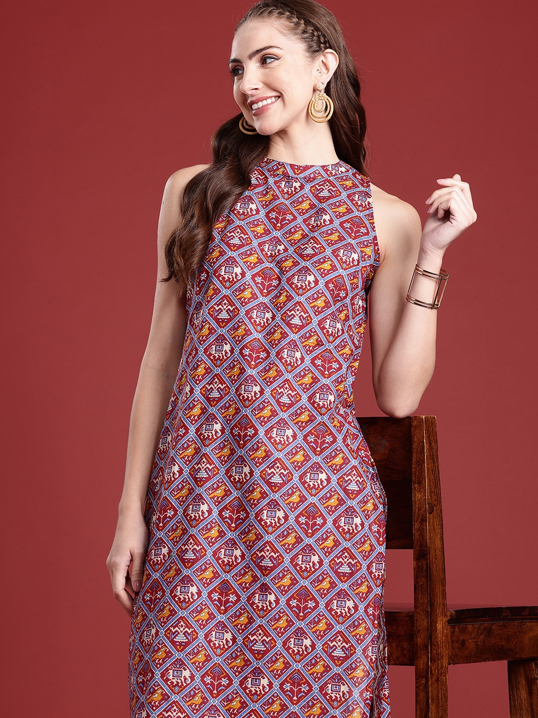 

Anouk Pure Cotton Ethnic Motifs Printed Kurta, Maroon