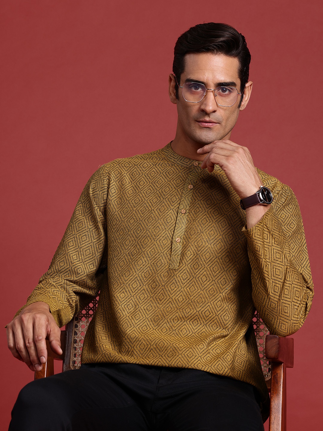 

Anouk Woven Design Straight Kurta, Mustard