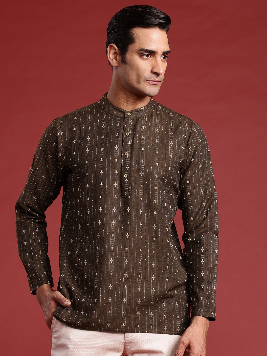 

Anouk Woven Design Straight Kurta, Brown