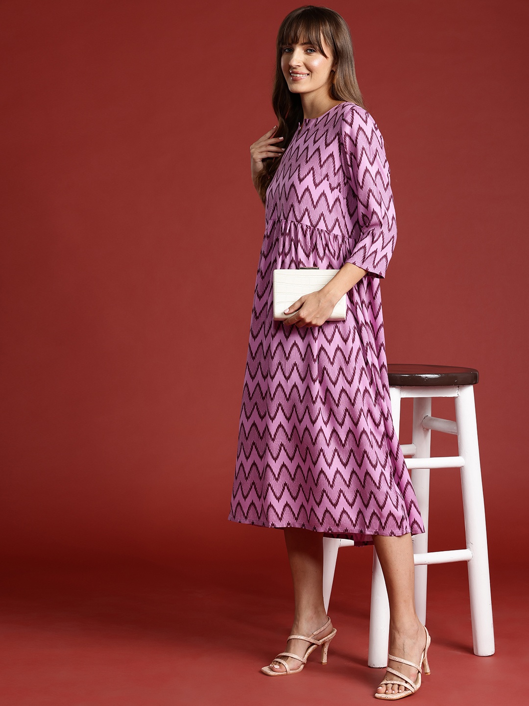 

Anouk Chevron Print A-Line Ethnic Dress, Pink