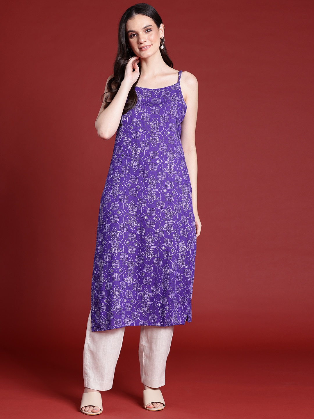 

Anouk Geometric Ethnic Motifs Printed Kurta, Purple