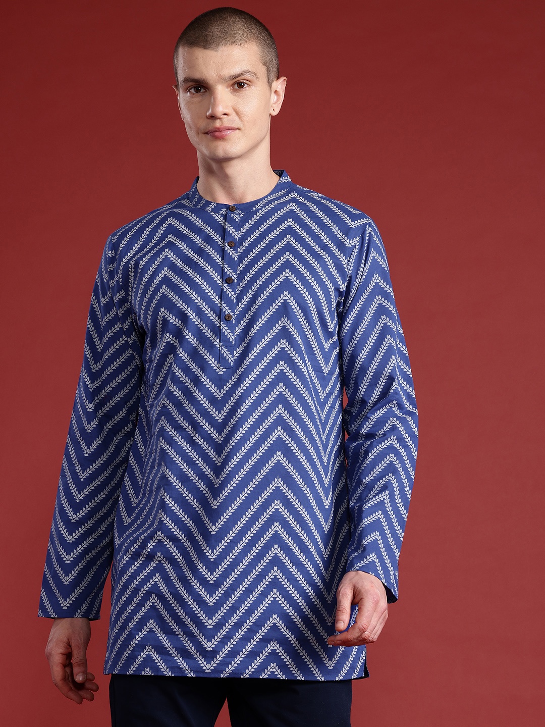 

Anouk Men Chevron Printed Pure Cotton Kurta, Blue