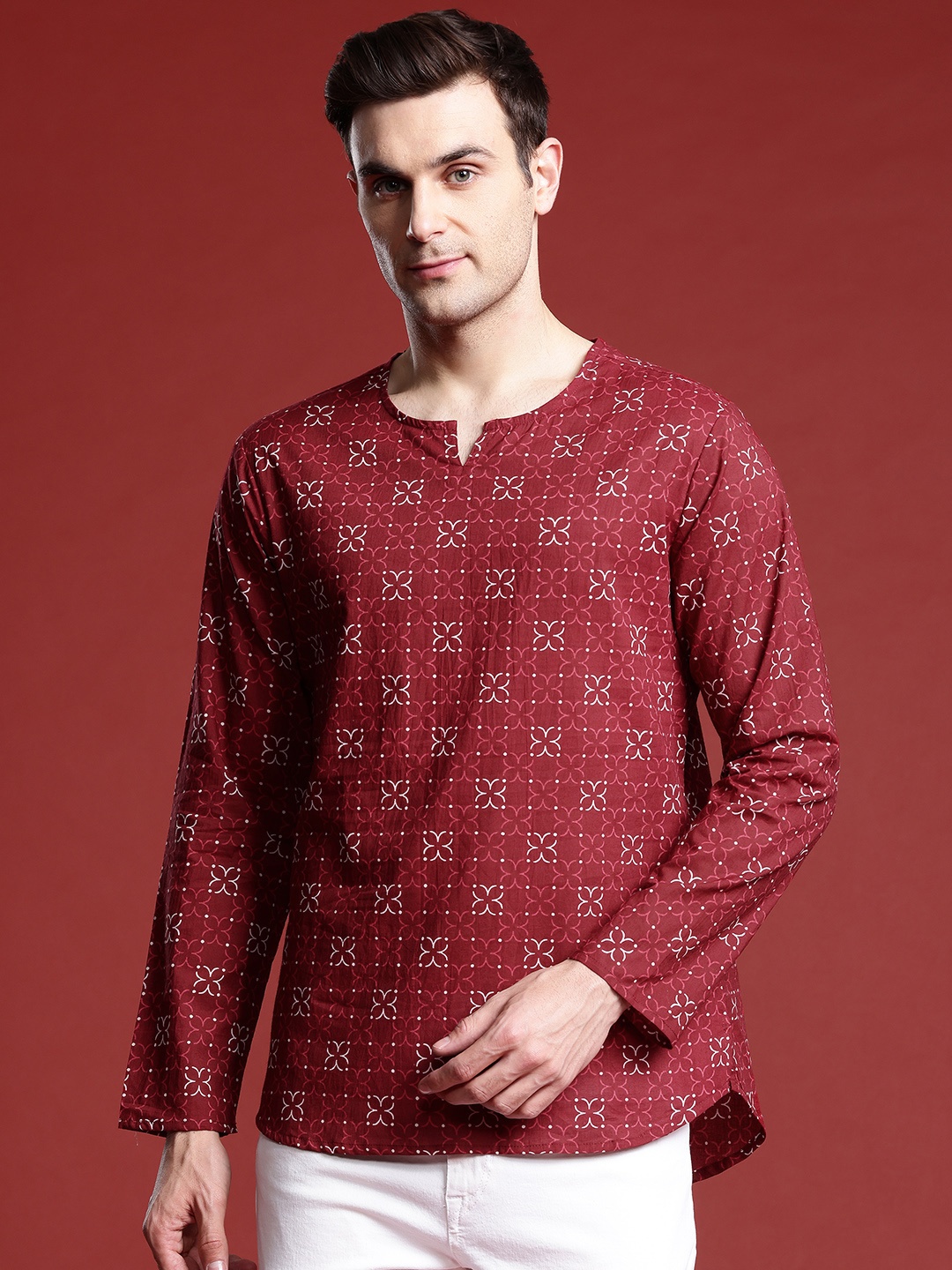 

Anouk Men Geometric Printed Pure Cotton Kurta, Red