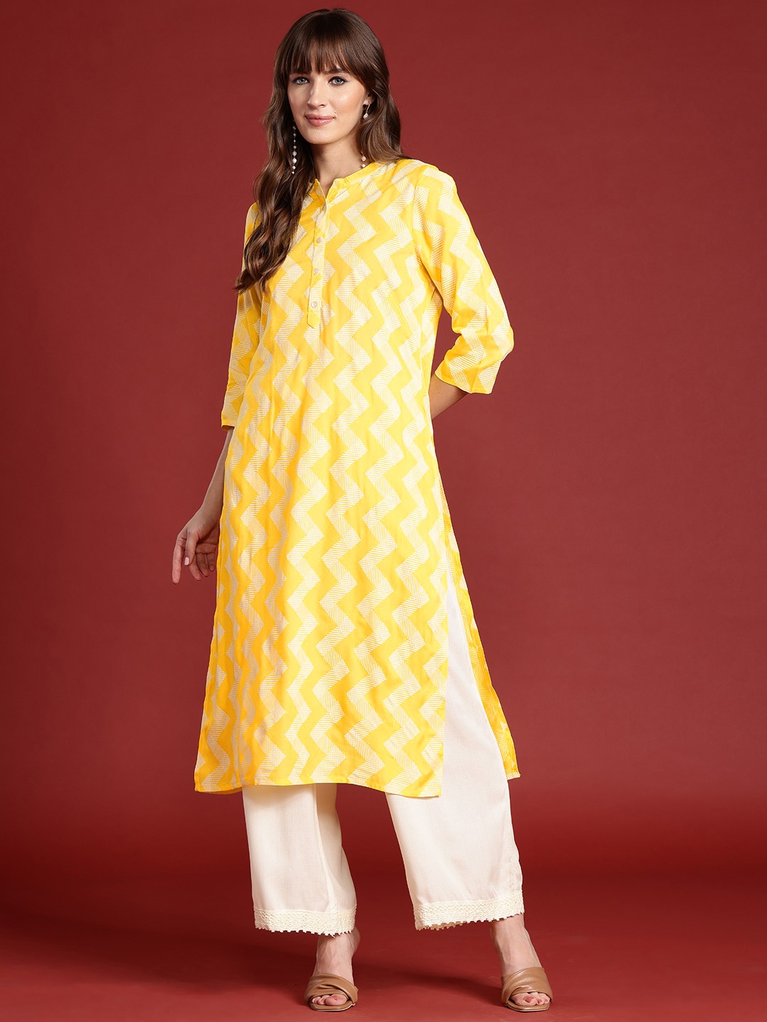 

Anouk Chevron Printed Kurta, Yellow