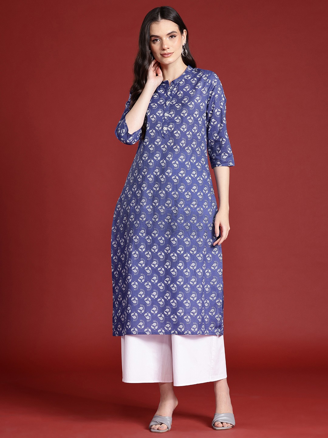 

Anouk Floral Print Pure Cotton Kurta, Blue