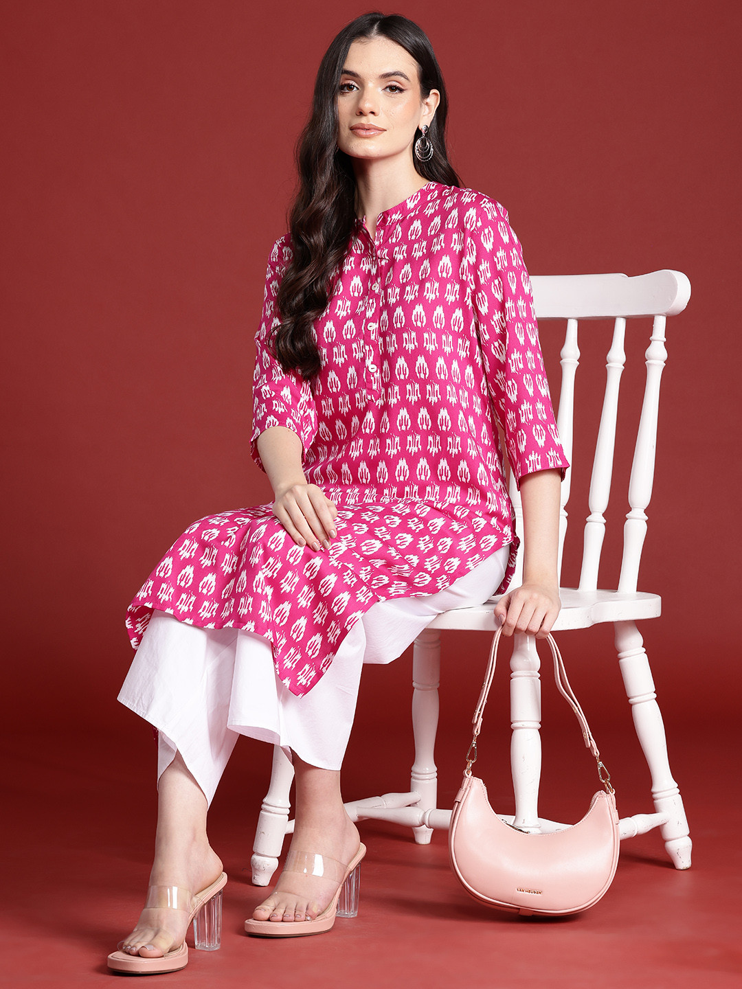 

Anouk Ethnic Motifs Print Straight Kurta, Pink