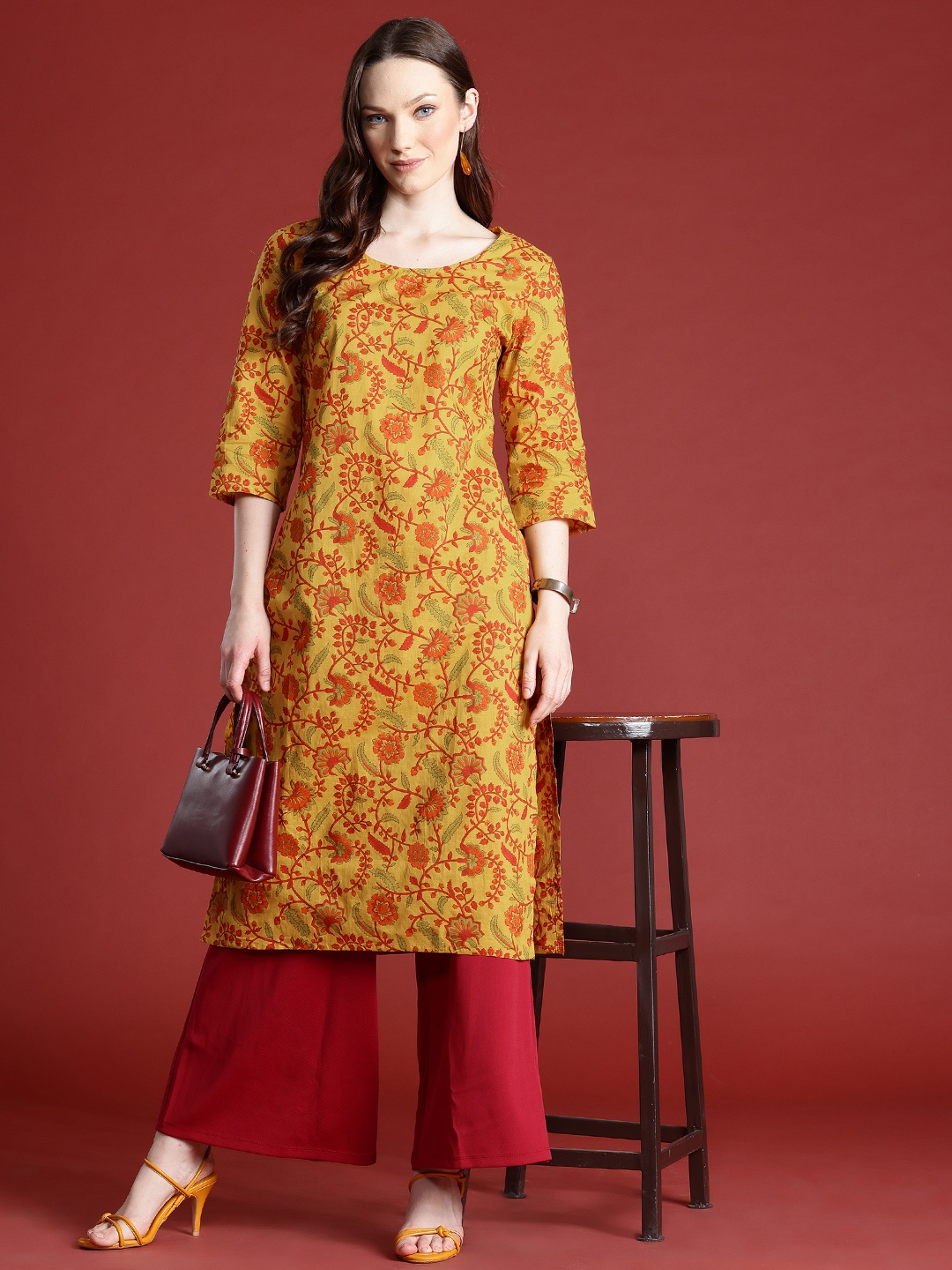 

Anouk Pure Cotton Floral Printed Floral Kurta, Mustard