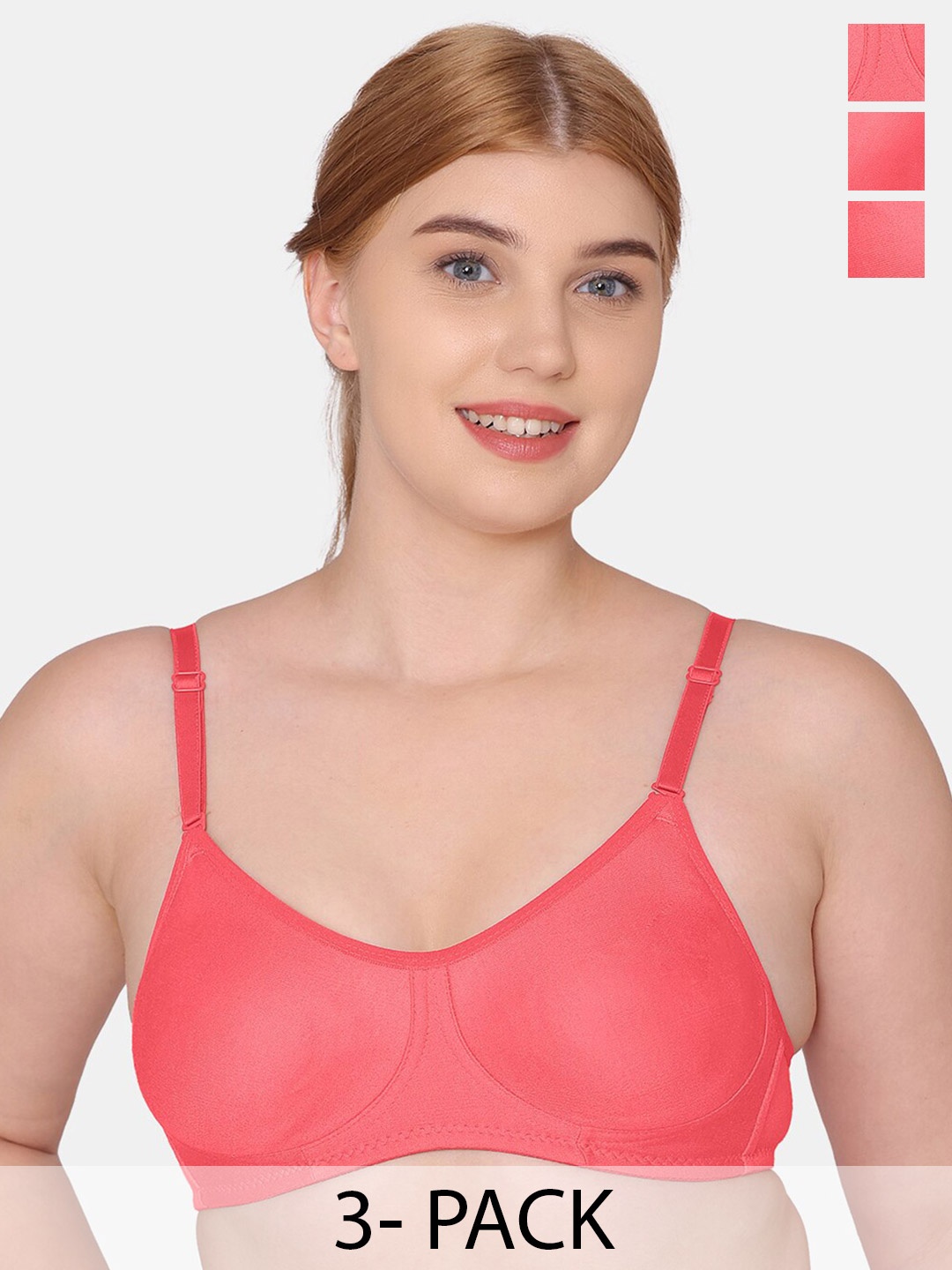 

KOMLI Pack Of 3 T-shirt All Day Comfort Bra Full Coverage, Coral