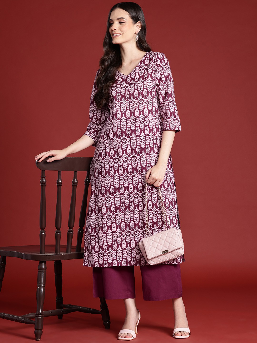

Anouk Printed Pure Cotton Straight Kurta with Palazzos, Maroon