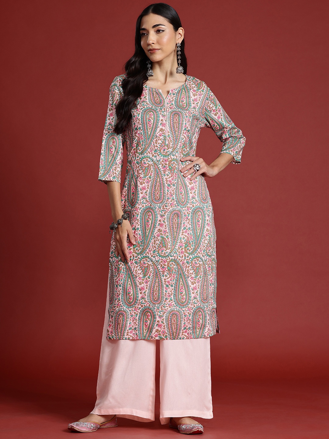 

Anouk Floral Printed Regular Kurta with Palazzos, Pink