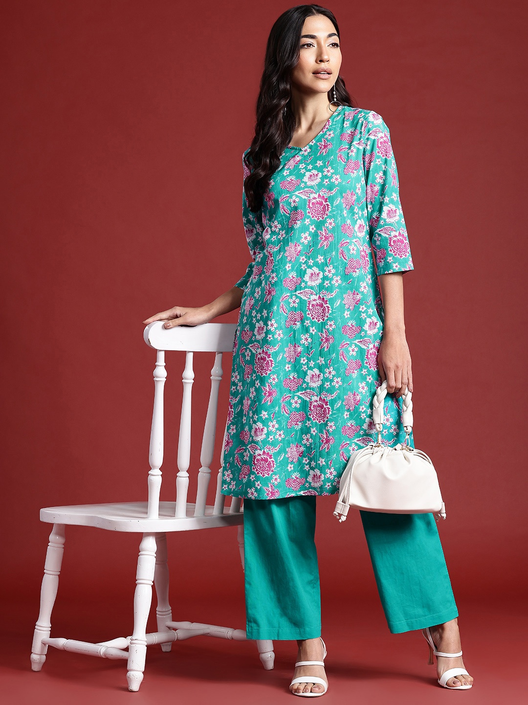 

Anouk Women Floral Printed Pure Cotton with Trousers, Blue