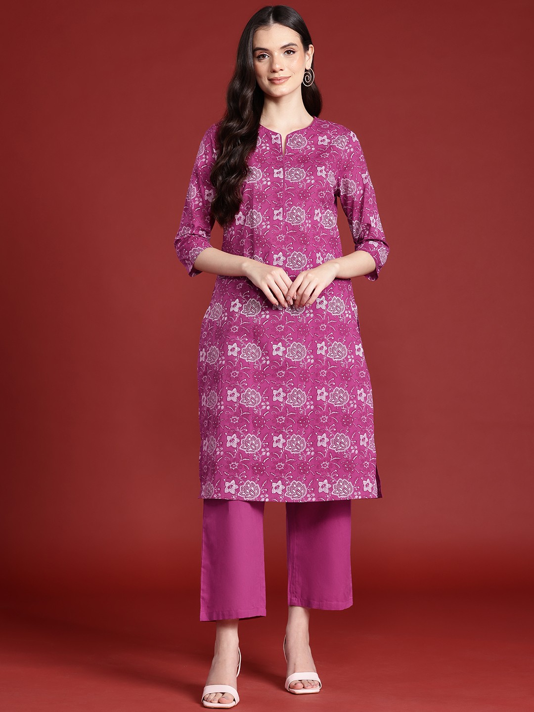 

Anouk Floral Print Pure Cotton Kurta with Trousers, Magenta