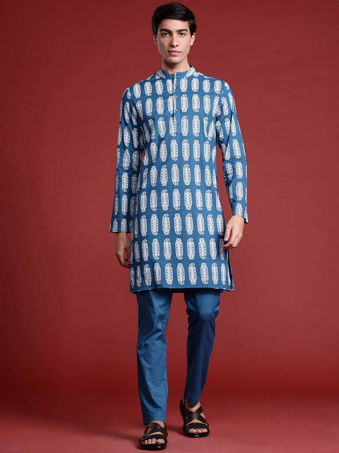 

Anouk Printed Regular Pure Cotton Kurta with Trousers, Blue