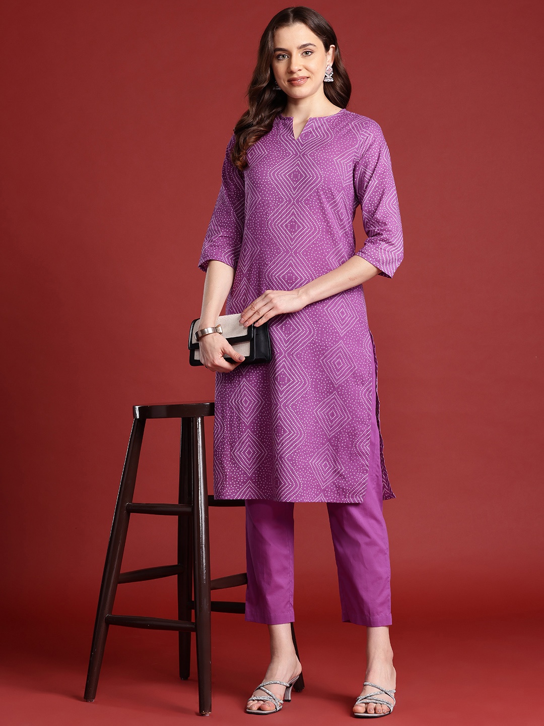 

Anouk Women Printed Pure Cotton Kurta with Trousers, Purple