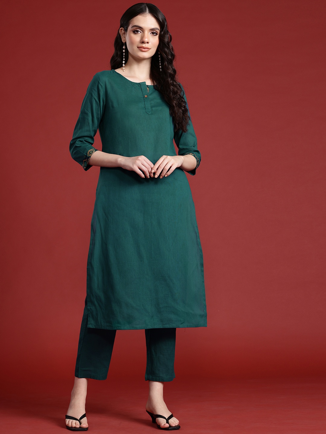 

Anouk Women Pure Cotton Kurta With Trousers, Green