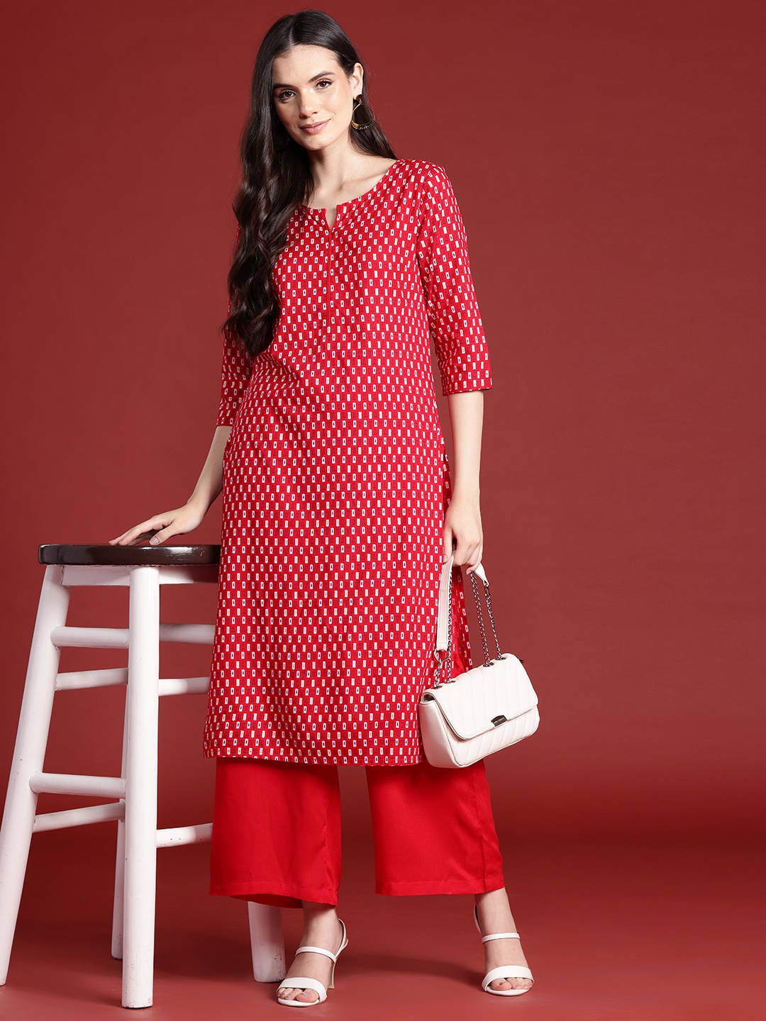 

Anouk Ethnic Printed Pure Cotton Kurta with Trousers, Red