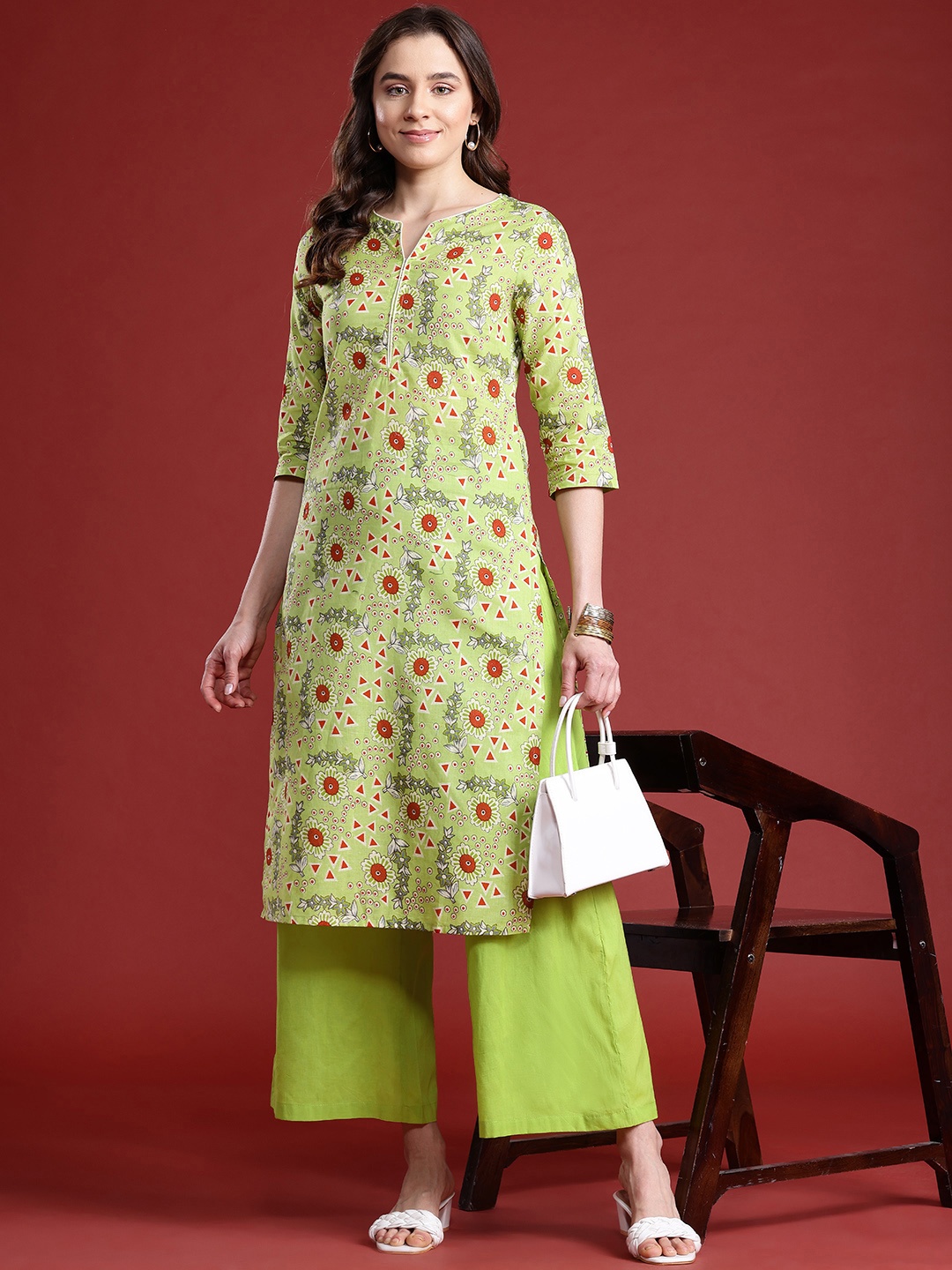 

Anouk Printed Pure Cotton Kurta with Palazzos, Green