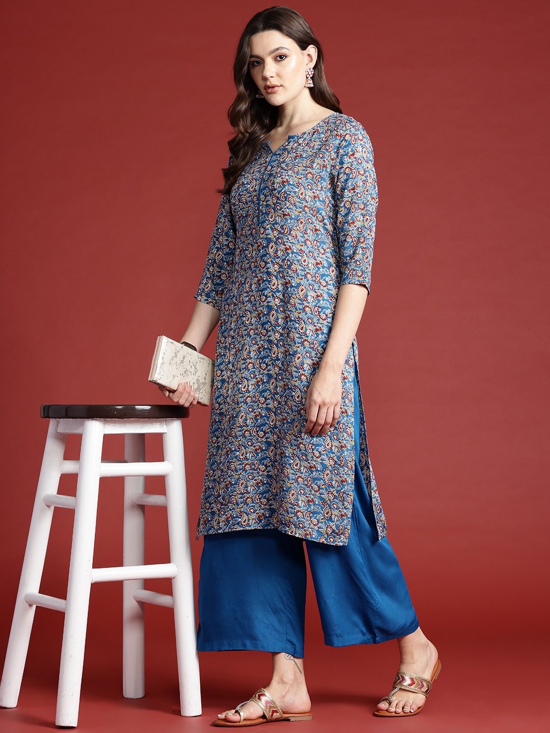 

Anouk Ethnic Motifs Printed Regular Kurta with Palazzos, Blue