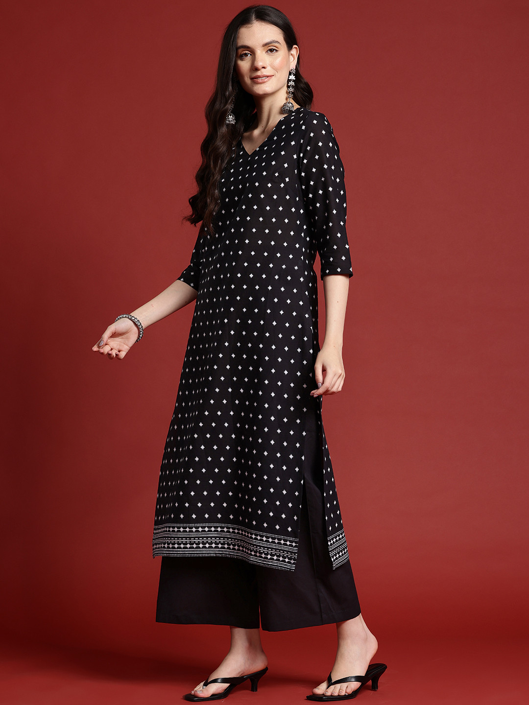 

Anouk Printed Pure Cotton Kurta with Trousers, Black