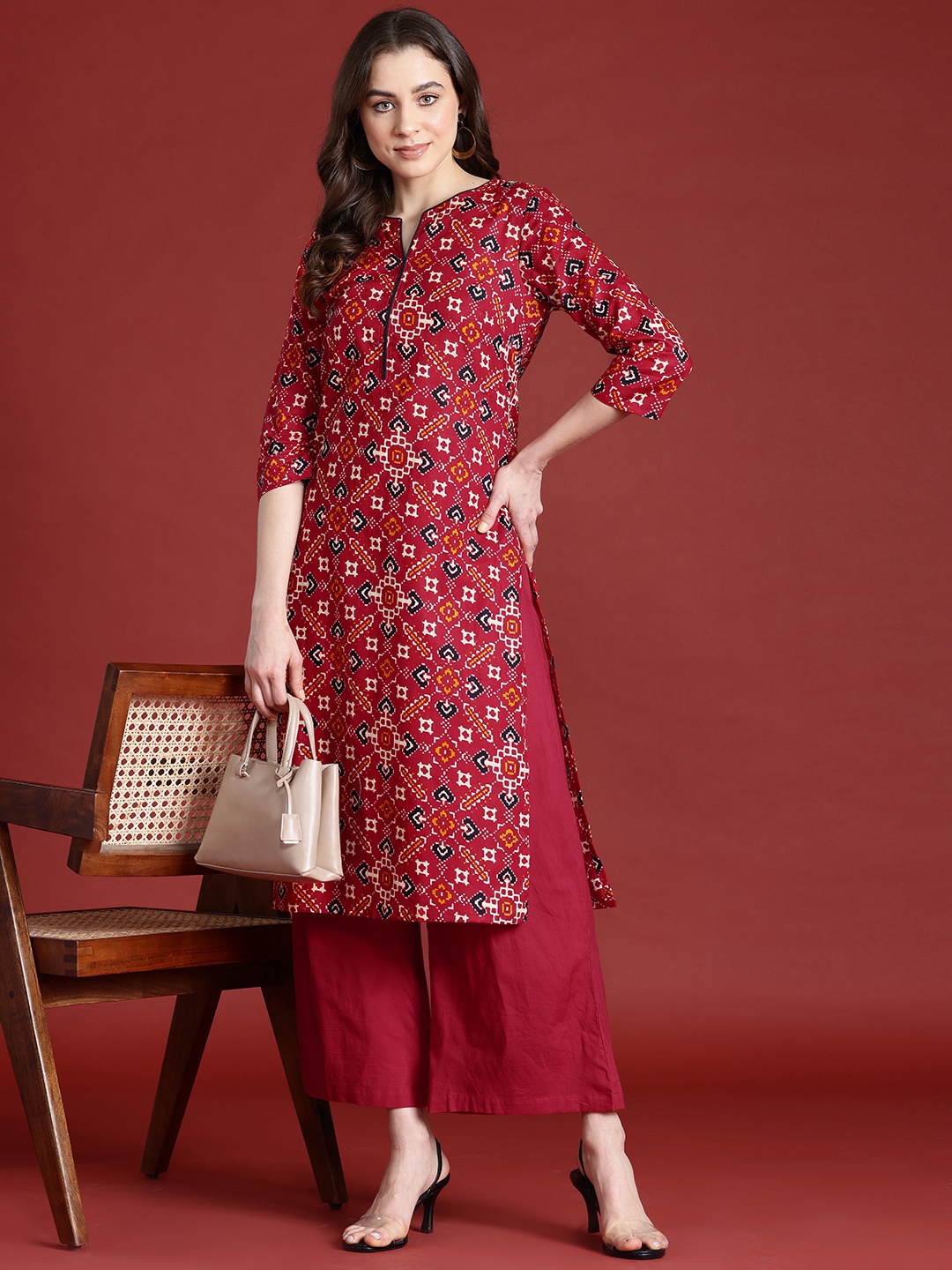 

Anouk Printed Pure Cotton Kurta with Palazzos, Maroon