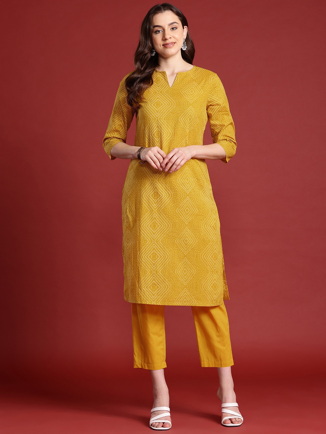 

Anouk Women Printed Pure Cotton Kurta with Trousers, Mustard