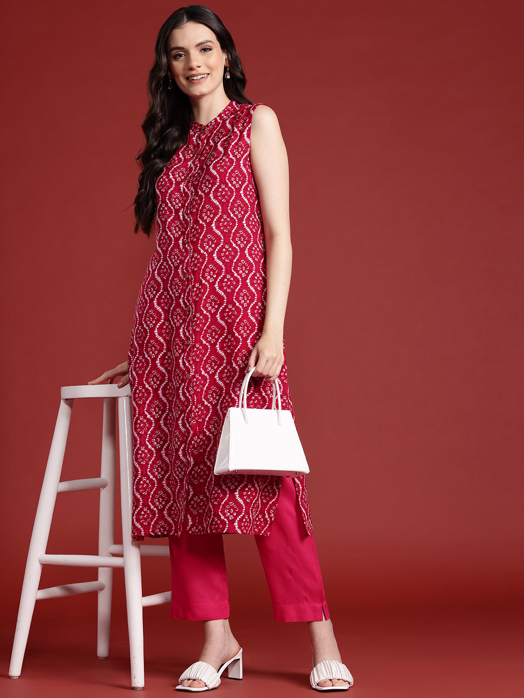 

Anouk Bandhani Printed Regular Kurta with Trousers, Pink