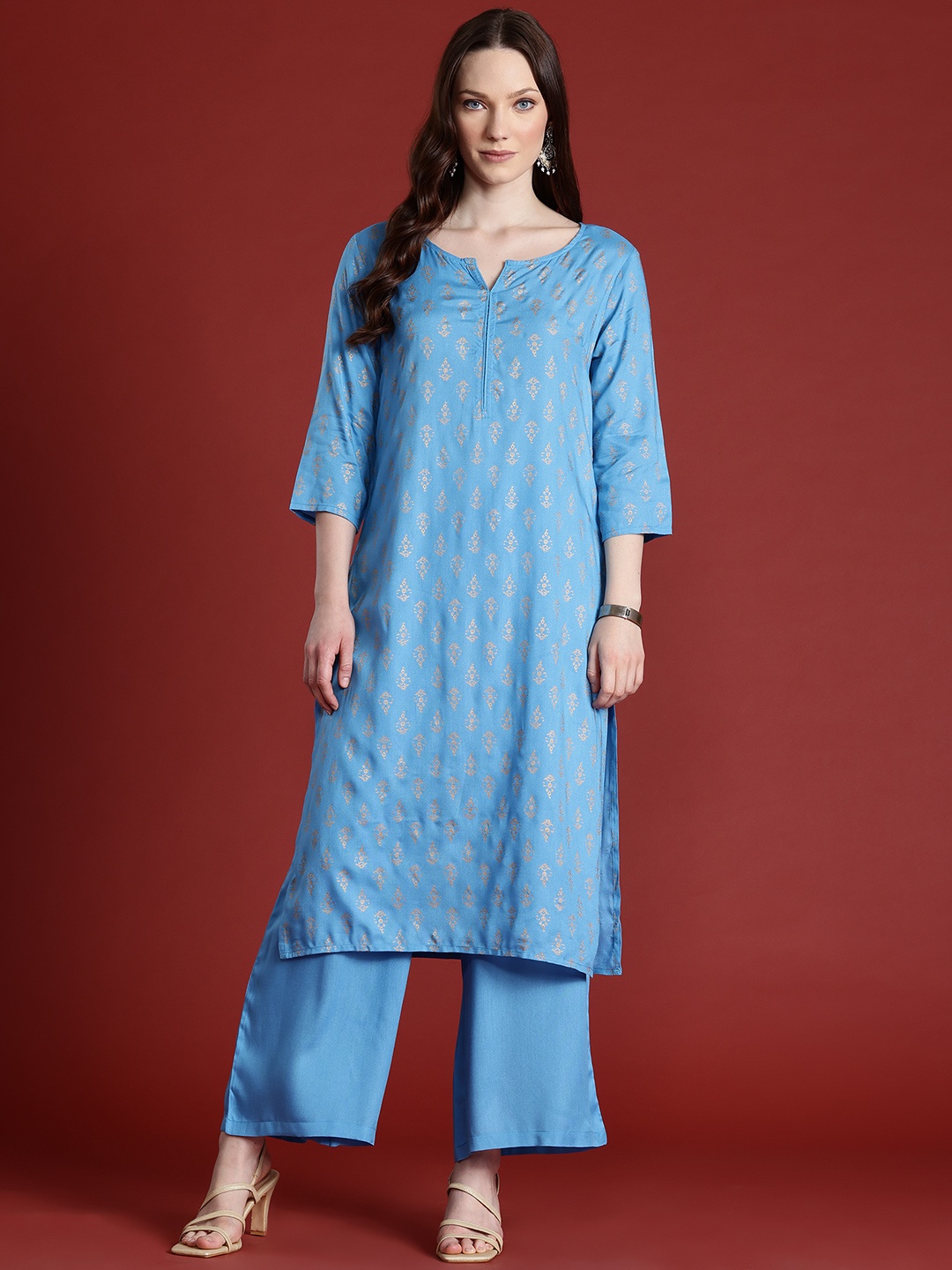 

Anouk Ethnic Motifs Printed Kurta with Palazzos, Blue