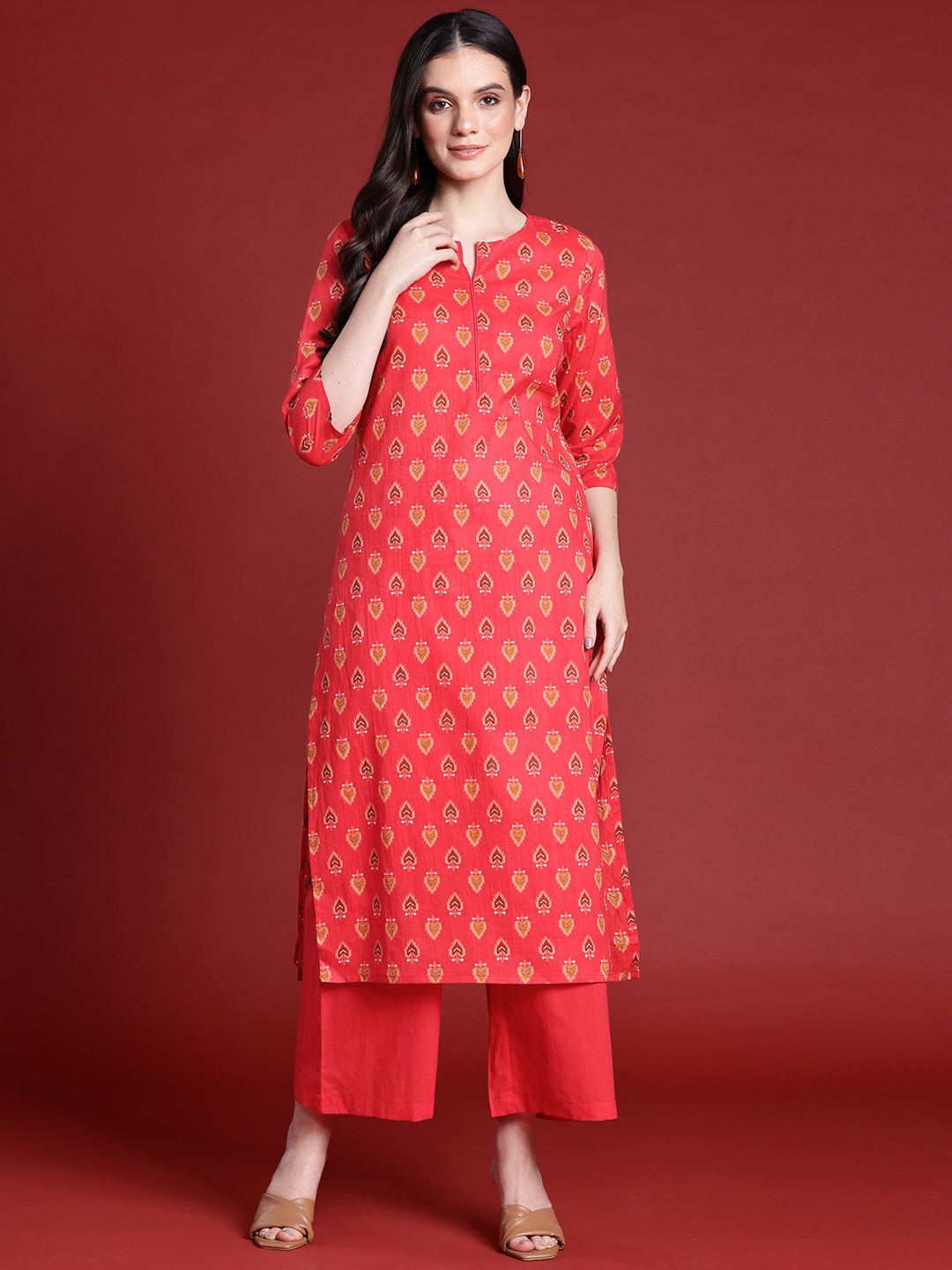 

Anouk Printed Pure Cotton Straight Kurta with Palazzos, Red