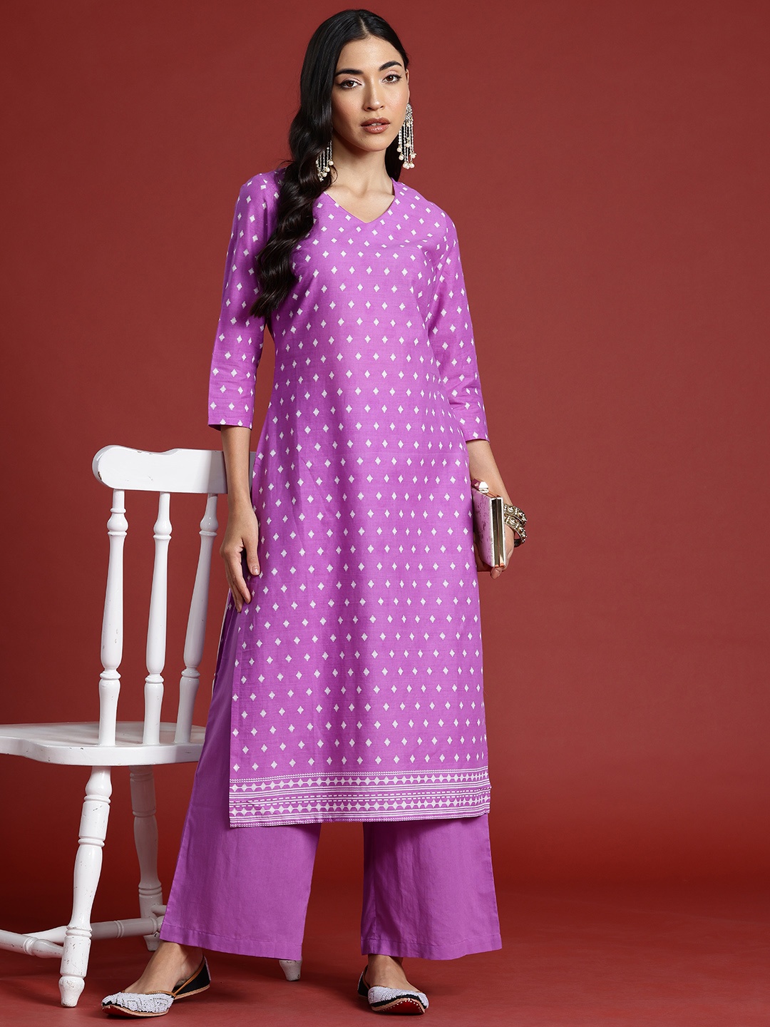 

Anouk Printed Pure Cotton Kurta with Palazzos, Purple