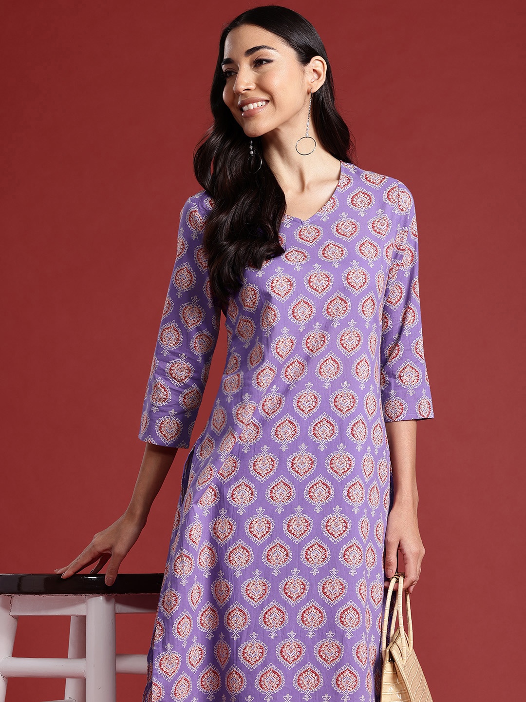 

Anouk Printed Pure Cotton Kurta with Trousers, Lavender