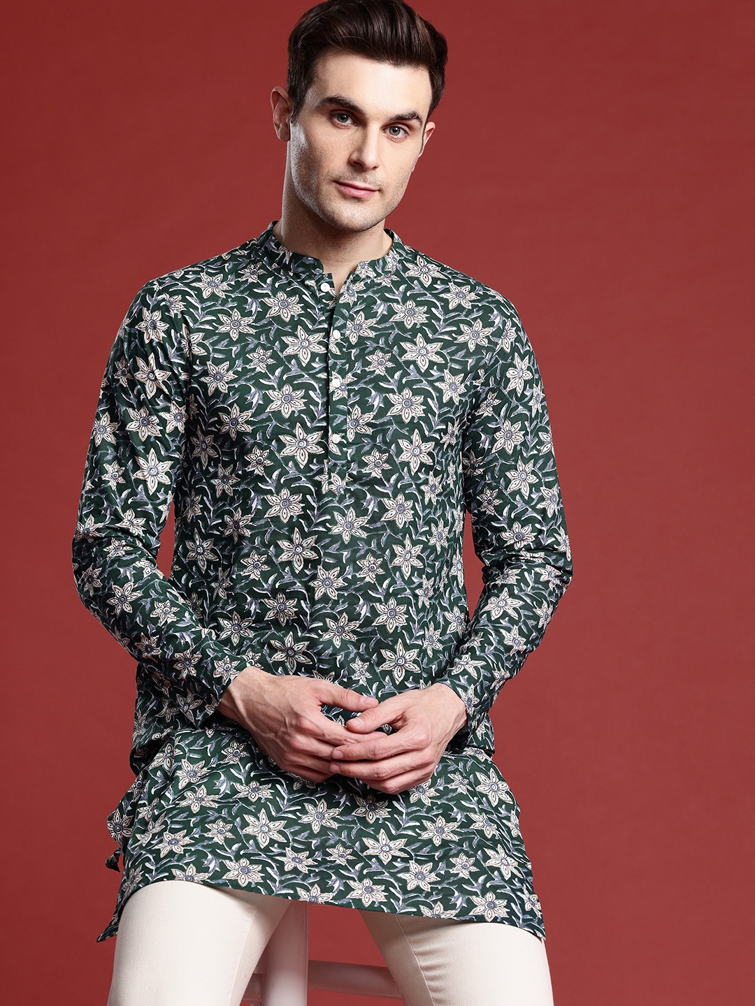 

Anouk Men Ethnic Motifs Printed Pure Cotton Kurta, Green