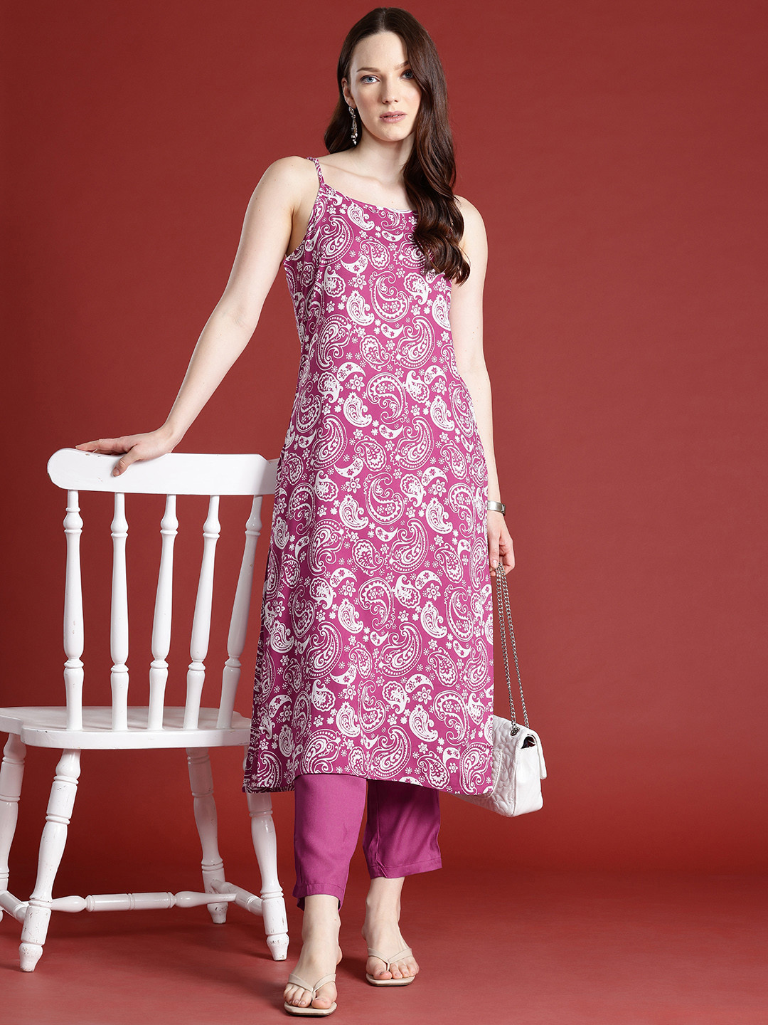

Anouk Paisley Printed Kurta with Trousers, Purple