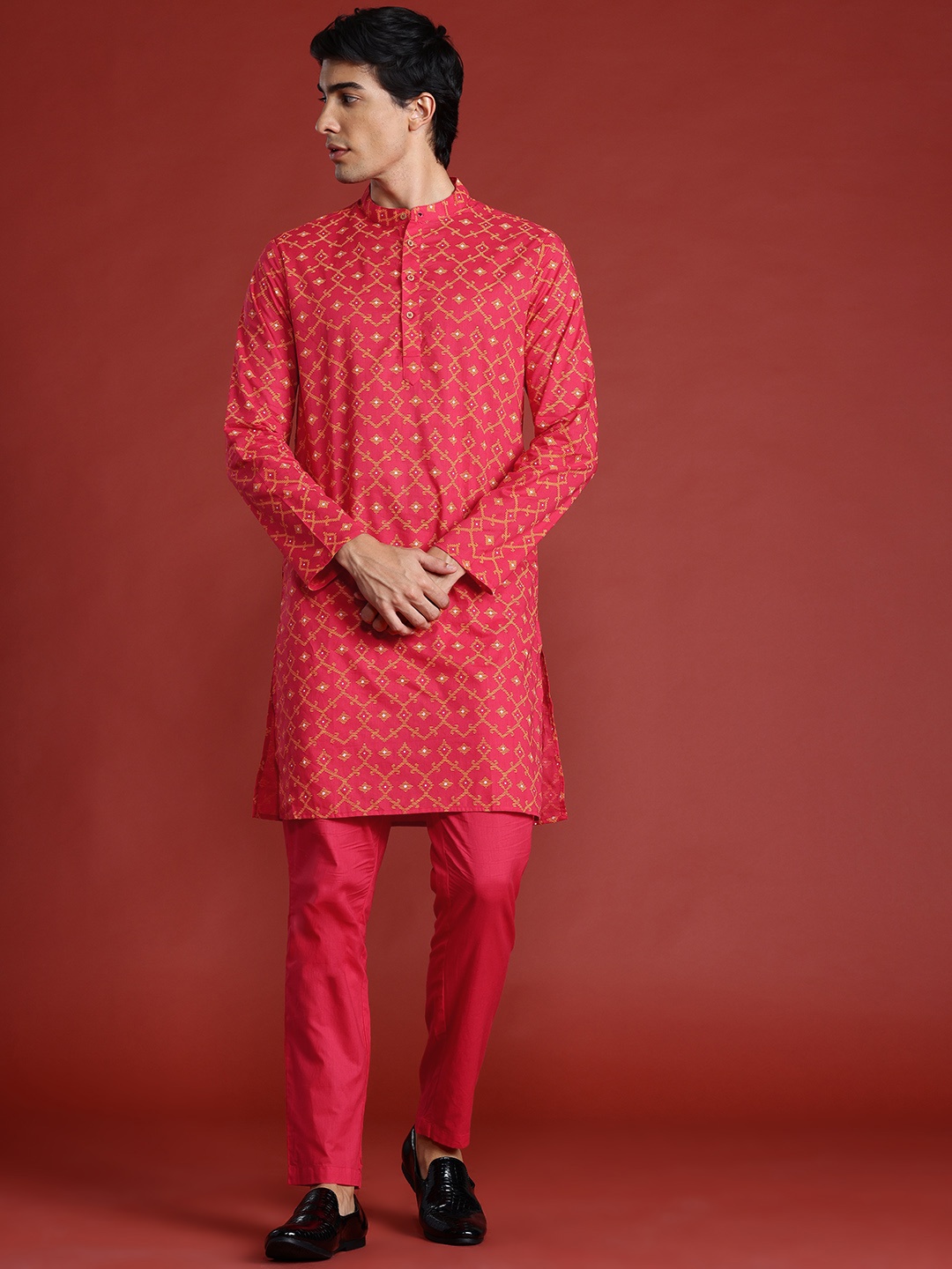 

Anouk Ethnic Motifs Print Pure Cotton Kurta with Pyjamas, Red