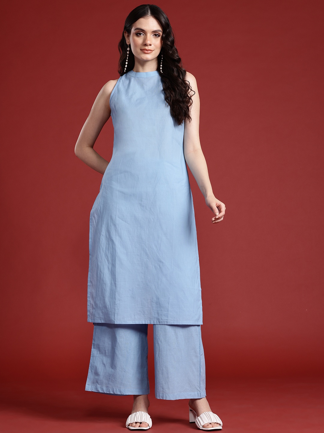 

Anouk Regular Pure Cotton Kurta with Palazzos, Blue
