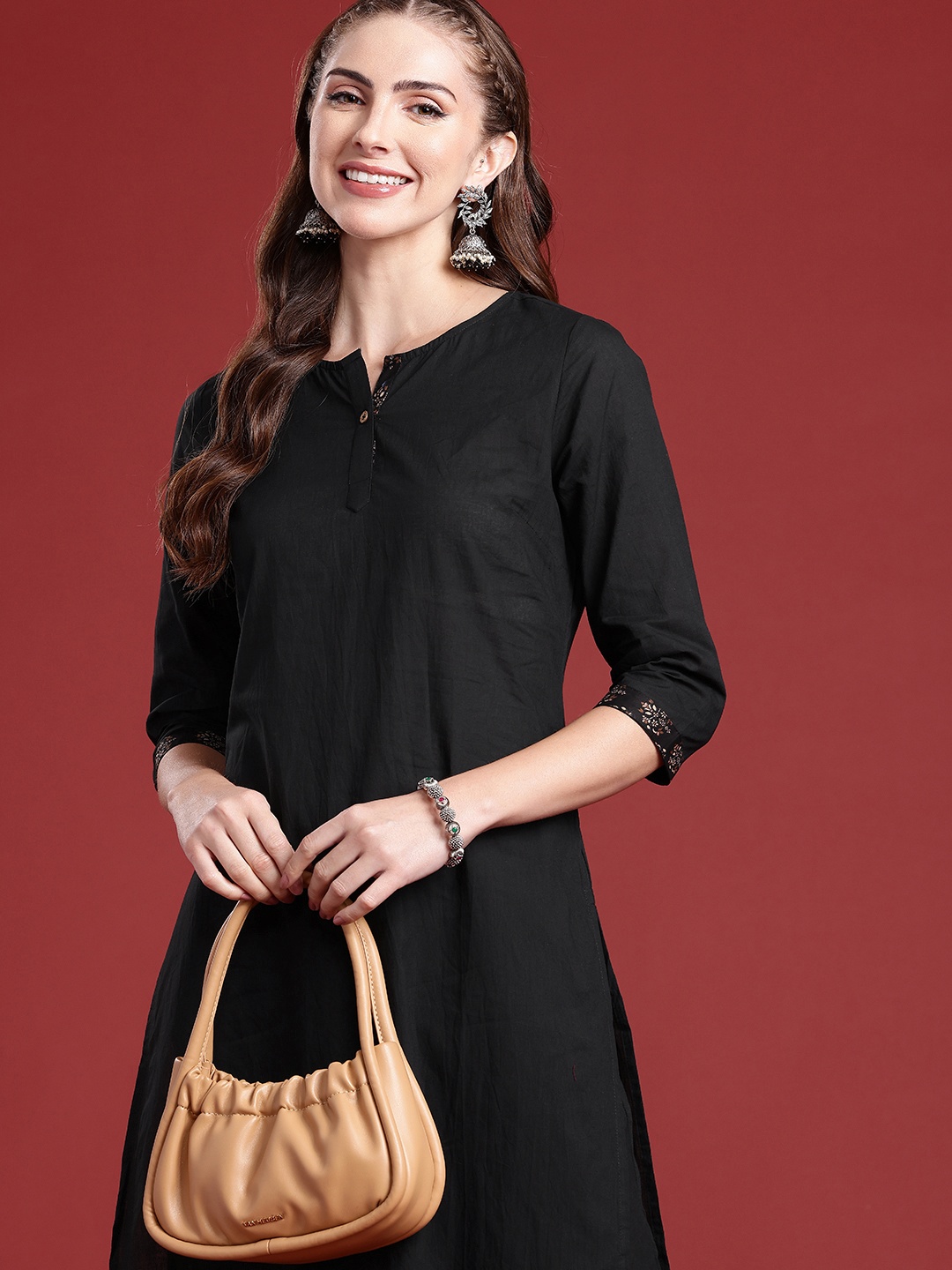 

Anouk Pure Cotton Regular Kurta With Trousers, Black
