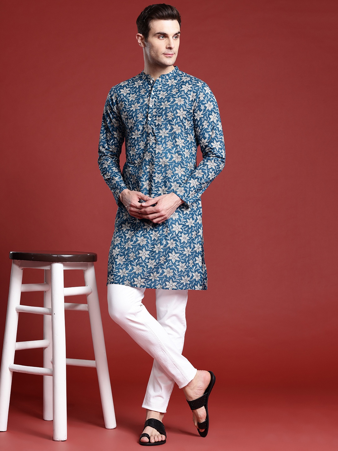 

Anouk Men Ethnic Motifs Printed Pure Cotton Kurta, Blue